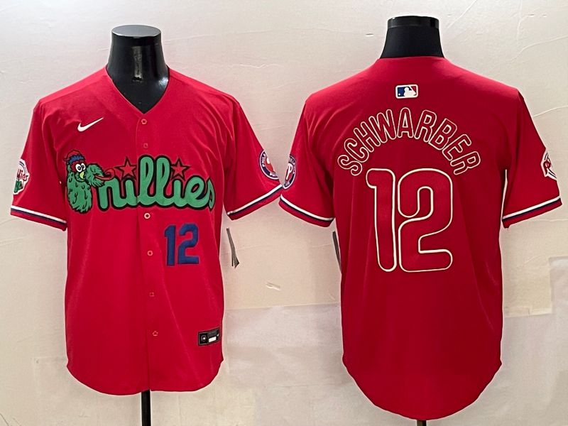 Men Philadelphia Phillies #12 Schwarber Red three generations Joint Name 2025 Nike MLB Jersey style 5